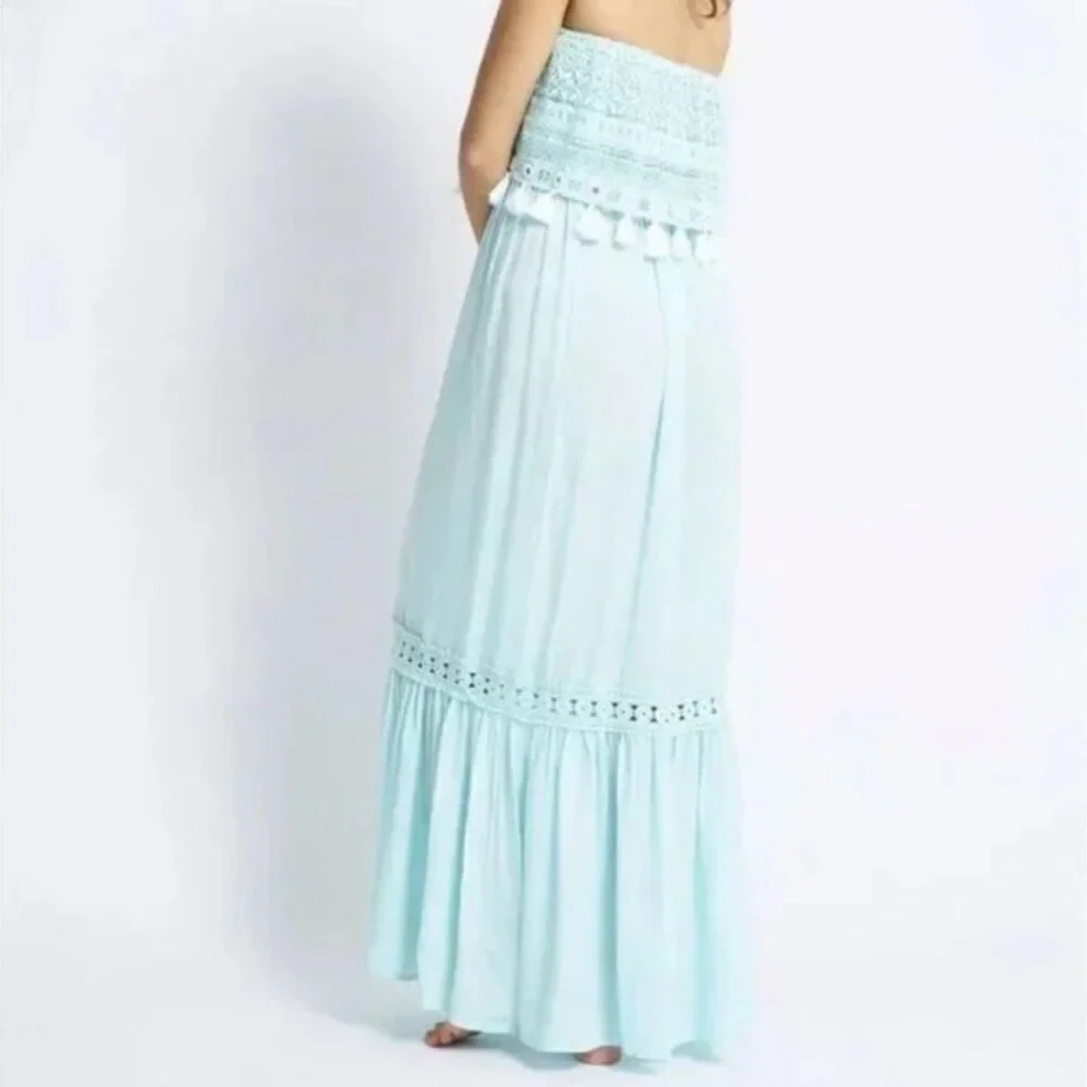 Debbie Katz Off the Shoulder Beach Boho Feminine Beach Resort Teal Maxi‎ Dress S